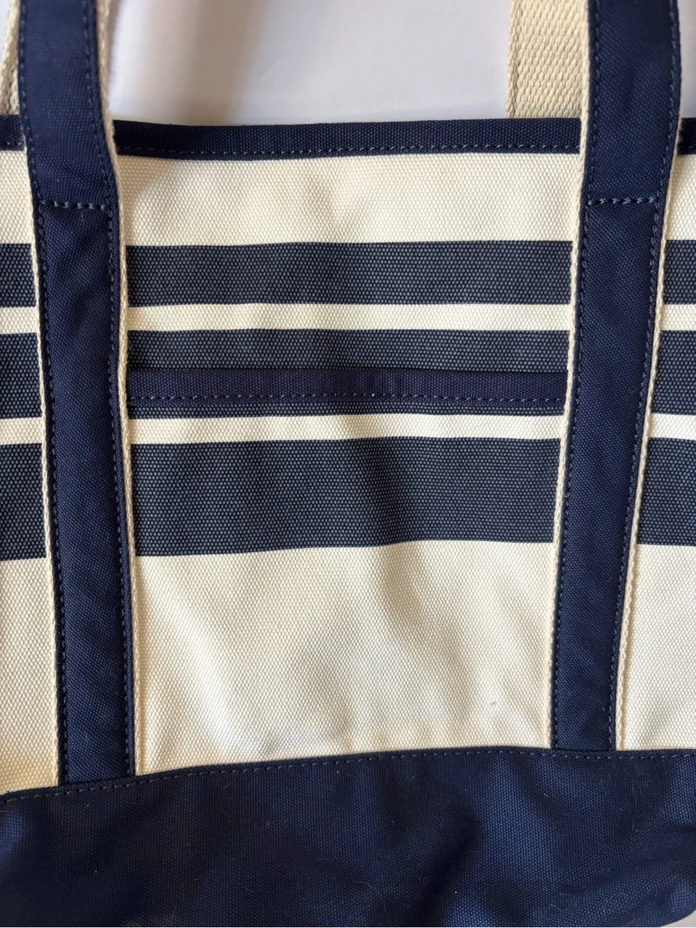 Lands End Boat Canvas Tote Navy Blue Stripes